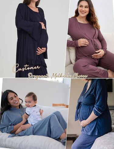SWOMOG Maternity Nursing Robe Set 3 PCS Postpartum Pajamas Breastfeeding Pregnancy Robe & Camisole & Pants in Saudi Arabia