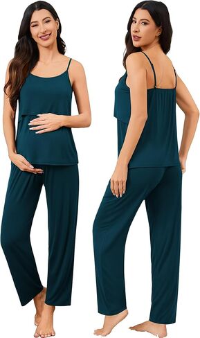 SWOMOG Maternity Nursing Robe Set 3 PCS Postpartum Pajamas Breastfeeding Pregnancy Robe & Camisole & Pants in Saudi Arabia