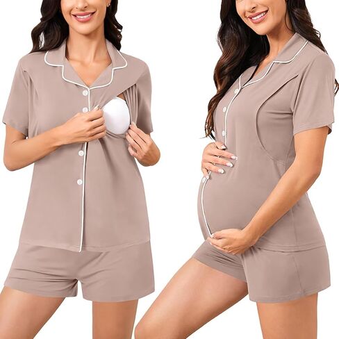 SWOMOG Womens Maternity Nursing Pajama Sets Breastfeeding Sleepwear Postpartum Lounge Sets Double Layer Short Sleeve Pjs in Saudi Arabia