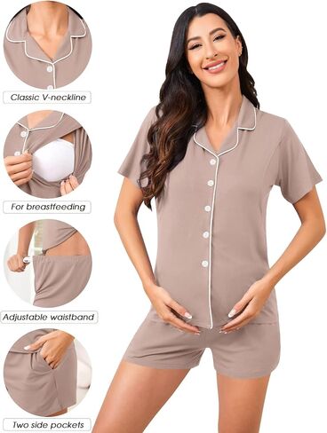 SWOMOG Womens Maternity Nursing Pajama Sets Breastfeeding Sleepwear Postpartum Lounge Sets Double Layer Short Sleeve Pjs in Saudi Arabia
