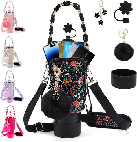 مجموعة إكسسوارات كأس ستانلي تتضمن حقيبة حامل زجاجات المياه، حامل زجاجة مياه مع حزام، غطاء من القش، سحر ستانلي، حذاء من السيليكون لكأس ستانلي 40 أونصة 30 أونصة in Kuwait