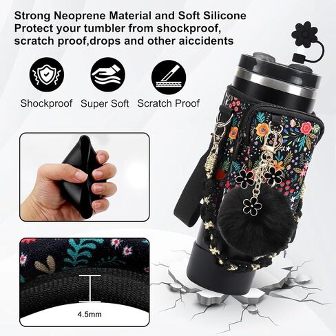 مجموعة إكسسوارات كأس ستانلي تتضمن حقيبة حامل زجاجات المياه، حامل زجاجة مياه مع حزام، غطاء من القش، سحر ستانلي، حذاء من السيليكون لكأس ستانلي 40 أونصة 30 أونصة in Kuwait