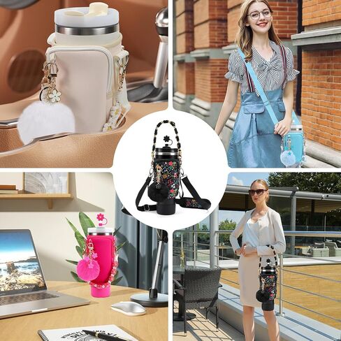 مجموعة إكسسوارات كأس ستانلي تتضمن حقيبة حامل زجاجات المياه، حامل زجاجة مياه مع حزام، غطاء من القش، سحر ستانلي، حذاء من السيليكون لكأس ستانلي 40 أونصة 30 أونصة in Kuwait