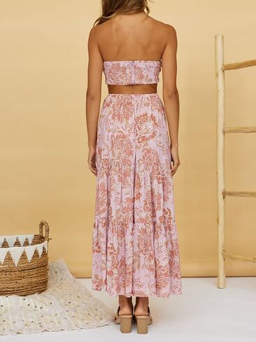 ZESICA Women's 2025 Summer Plaid Flower Elastic High Waist Flowy A Line Maxi Skirt with Pockets in Saudi Arabia