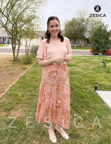 ZESICA Women's 2025 Summer Plaid Flower Elastic High Waist Flowy A Line Maxi Skirt with Pockets in Saudi Arabia