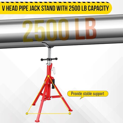 V Head Pipe Jack Stand, Heavy Duty Pipe Stand, 2500LB Jack Stands Carbon Steel with Portable Folding Legs 28-52 Inch Height Adjustable 1/8"-12" Capacity in Kuwait