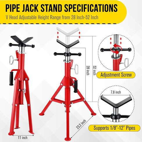 V Head Pipe Jack Stand, Heavy Duty Pipe Stand, 2500LB Jack Stands Carbon Steel with Portable Folding Legs 28-52 Inch Height Adjustable 1/8"-12" Capacity in Kuwait