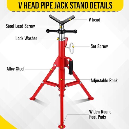 V Head Pipe Jack Stand, Heavy Duty Pipe Stand, 2500LB Jack Stands Carbon Steel with Portable Folding Legs 28-52 Inch Height Adjustable 1/8"-12" Capacity in Kuwait