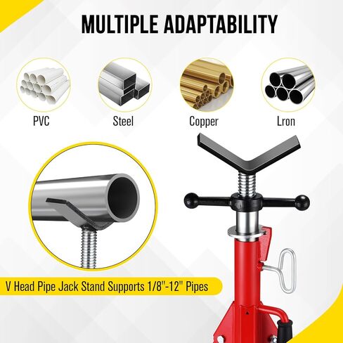 V Head Pipe Jack Stand, Heavy Duty Pipe Stand, 2500LB Jack Stands Carbon Steel with Portable Folding Legs 28-52 Inch Height Adjustable 1/8"-12" Capacity in Kuwait