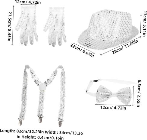 Galpada متألقة الترتر Fedora Hat Bow Tie و Glitter Gloves لحفلات حفلات الديسكو وأحداث الجاز ملحقًا أنيقًا للرجال والنساء in Kuwait