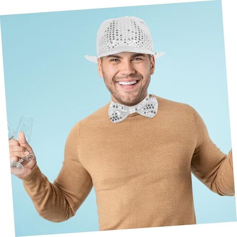Galpada متألقة الترتر Fedora Hat Bow Tie و Glitter Gloves لحفلات حفلات الديسكو وأحداث الجاز ملحقًا أنيقًا للرجال والنساء in Kuwait