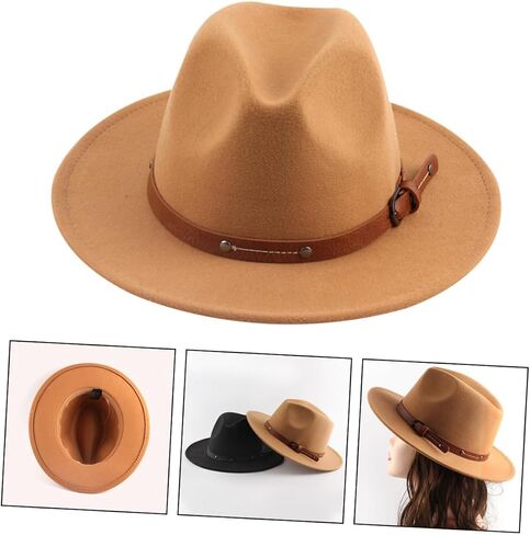 Stylish Woolen Flat Hat for Men and Women Wide Brim Design for Parties and Events Lightweight and Comfortable Fashion Accessory Khaki in Saudi Arabia
