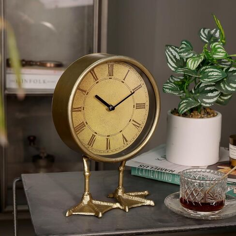 NIKKY HOME Vintage Gold Table Top Clock, Cute Duck Paw Silent Shelf Desk Clock Battery Operated Rustic Design, Home Decor for Living Room, Bedroom, Bedside in Saudi Arabia