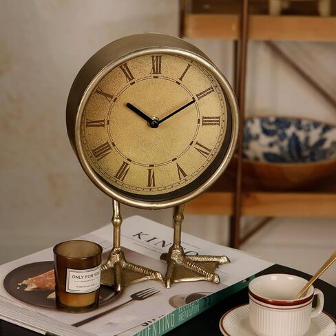 NIKKY HOME Vintage Gold Table Top Clock, Cute Duck Paw Silent Shelf Desk Clock Battery Operated Rustic Design, Home Decor for Living Room, Bedroom, Bedside in Saudi Arabia