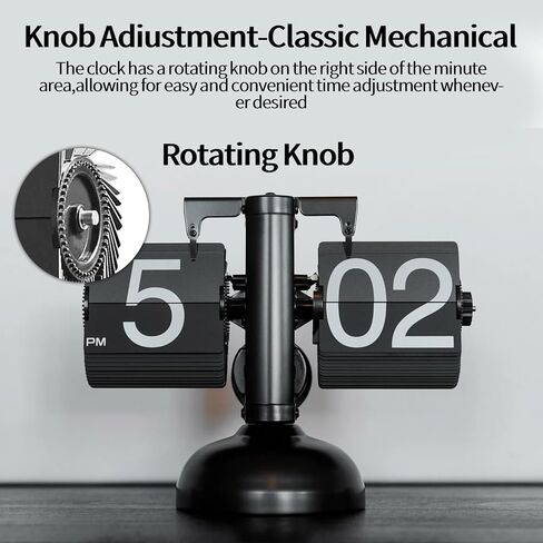 ساعة فليب ، رجعية فليب عتيقة طاولة المكتب على مدار الساعة عددًا كبيرًا من المعدات الداخلية التي تعمل بتشغيلها الداخلي ديكور مثالي لمقهى فندق School School مع ديكور رجعية (أسود مع قاعدة مربعة) in Kuwait