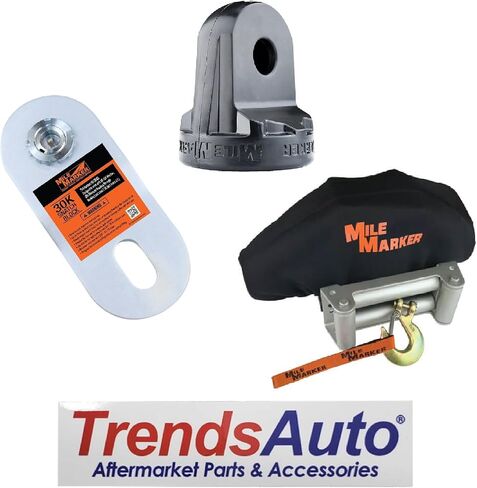 Winch Shackle Mount and 30,000 lbs Capacity Heavy-Duty Snatch Block with Full-Size Neoprene Winch Cover | for Secure Vehicle Recovery | Includes TrendsAuto Decal in Saudi Arabia