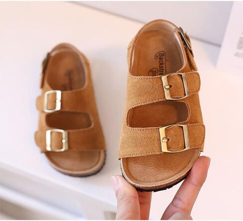 Kids Toddler Sandals Boys Girls Cork Footbed Sandal Comfort Double Buckle Slip On Slippers with Adjustable Back Strap in Saudi Arabia