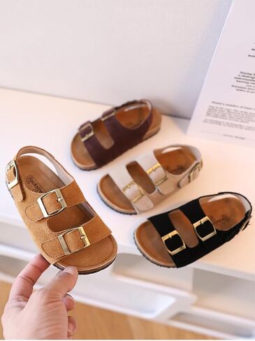 Kids Toddler Sandals Boys Girls Cork Footbed Sandal Comfort Double Buckle Slip On Slippers with Adjustable Back Strap in Saudi Arabia
