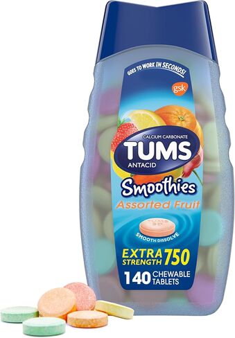 TUMS Smoothies Extra Strength Antacid Chewable Tablets for Heartburn Relief, Assorted Fruit - 140 Count in Saudi Arabia