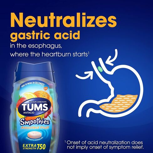 TUMS Smoothies Extra Strength Antacid Chewable Tablets for Heartburn Relief, Assorted Fruit - 140 Count in Saudi Arabia