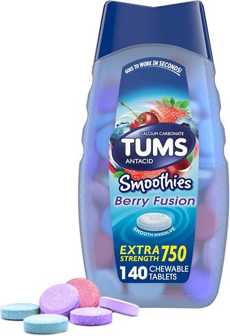 TUMS Smoothies Extra Strength Antacid Chewable Tablets for Heartburn Relief, Assorted Fruit - 140 Count in Saudi Arabia