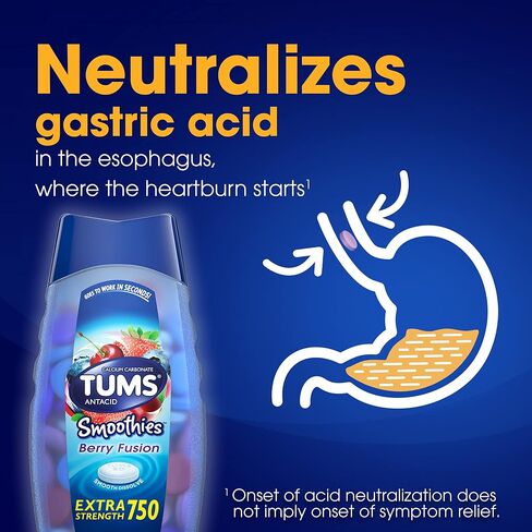 TUMS Smoothies Extra Strength Antacid Chewable Tablets for Heartburn Relief, Assorted Fruit - 140 Count in Saudi Arabia