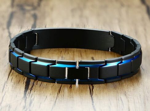 MEALGUET Custom Engraving Stainless Steel 2-Tone Blue and Black Brushed Medical Alert Link Wristband ID Bracelet for Men in Saudi Arabia