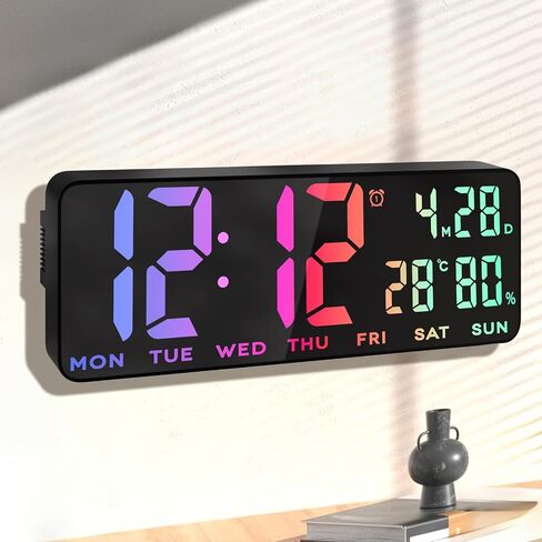 13.8 Inch Large Digital Wall Clock,Led Digital Clock Large Display with Temperature,Humidity Alarm,for Classroom,Living Room,Bedroom,Office,Home,Gym,Ideal for Seniors in Saudi Arabia