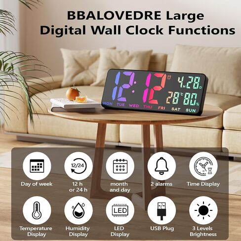 13.8 Inch Large Digital Wall Clock,Led Digital Clock Large Display with Temperature,Humidity Alarm,for Classroom,Living Room,Bedroom,Office,Home,Gym,Ideal for Seniors in Saudi Arabia