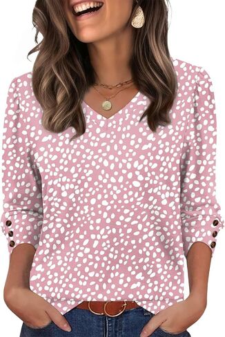 XIEERDUO Womens 3/4 Sleeve Tops with Buttons V-Neck Summer Outfits Casual Blouses Shirts Beach Vacation Fall Clothes 2025 in Saudi Arabia