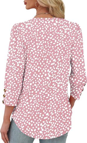 XIEERDUO Womens 3/4 Sleeve Tops with Buttons V-Neck Summer Outfits Casual Blouses Shirts Beach Vacation Fall Clothes 2025 in Saudi Arabia