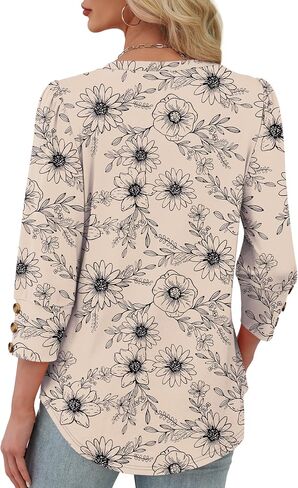XIEERDUO Womens 3/4 Sleeve Tops with Buttons V-Neck Summer Outfits Casual Blouses Shirts Beach Vacation Fall Clothes 2025 in Saudi Arabia