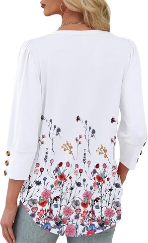 XIEERDUO Womens 3/4 Sleeve Tops with Buttons V-Neck Summer Outfits Casual Blouses Shirts Beach Vacation Fall Clothes 2025 in Saudi Arabia