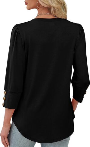Xieerduo Womens 3/4 قمم الأكمام مع أزرار V-Neck Summer Outfits Disual Blouses قمصان الشاطئ in Kuwait
