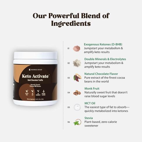 Dark Chocolate Truffle Exogenous Ketones Drink: Pure Keto Shake Powder with Chocolate Ketones | Jumpstart Ketosis & Boost Energy with Natural Ketones Supplements by Konscious Keto in Saudi Arabia