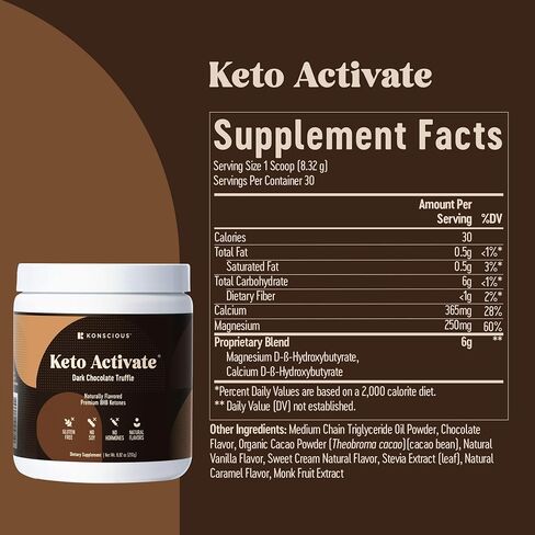 Dark Chocolate Truffle Exogenous Ketones Drink: Pure Keto Shake Powder with Chocolate Ketones | Jumpstart Ketosis & Boost Energy with Natural Ketones Supplements by Konscious Keto in Saudi Arabia