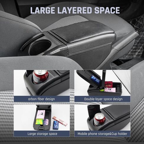 YJYWZH Car Armrest Box for Toyota Aygo BJ 4USB Ports & 2 Type-C Interfaces Automotive Accessories Carbon Fiber Leather Center Console with Cup Holder Phone Box in Saudi Arabia
