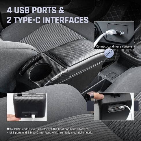 YJYWZH Car Armrest Box for Toyota Aygo BJ 4USB Ports & 2 Type-C Interfaces Automotive Accessories Carbon Fiber Leather Center Console with Cup Holder Phone Box in Saudi Arabia