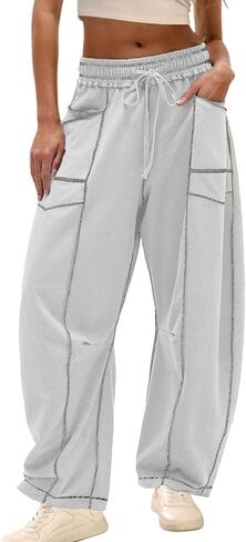 Athlisan Womens Baggy Barrel Pants Wide Leg Lounge Drawstring Sweatpants with Pockets in Saudi Arabia