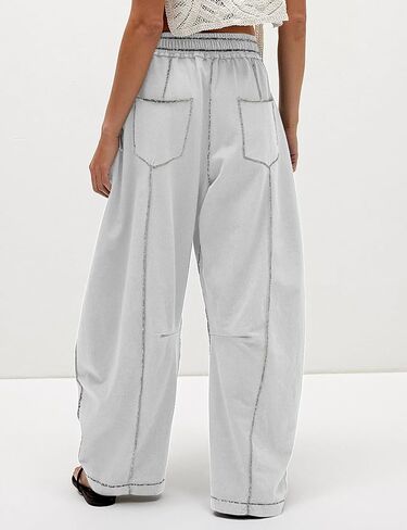 Athlisan Womens Baggy Barrel Pants Wide Leg Lounge Drawstring Sweatpants with Pockets in Saudi Arabia