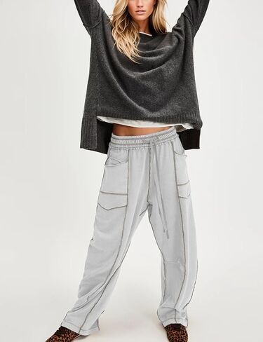 Athlisan Womens Baggy Barrel Pants Wide Leg Lounge Drawstring Sweatpants with Pockets in Saudi Arabia
