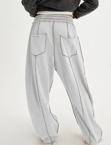 Athlisan Womens Baggy Barrel Pants Wide Leg Lounge Drawstring Sweatpants with Pockets in Saudi Arabia