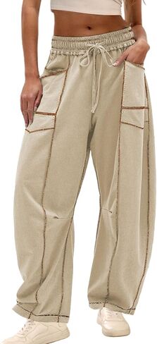 Athlisan Womens Baggy Barrel Pants Wide Leg Lounge Drawstring Sweatpants with Pockets in Saudi Arabia
