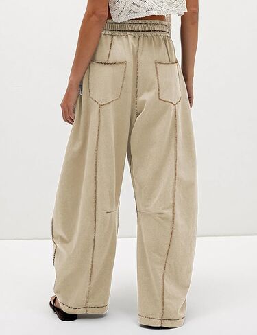 Athlisan Womens Baggy Barrel Pants Wide Leg Lounge Drawstring Sweatpants with Pockets in Saudi Arabia