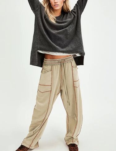 Athlisan Womens Baggy Barrel Pants Wide Leg Lounge Drawstring Sweatpants with Pockets in Saudi Arabia