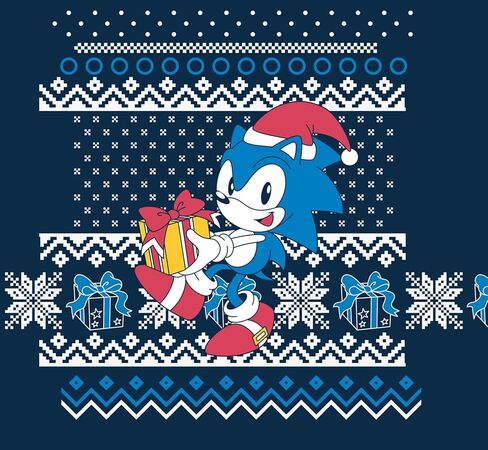 Sonic the Hedgehog Holiday Presents & Snowflakes Crew Neck Stripy Sweve Boy's Navy Sweater in Saudi Arabia