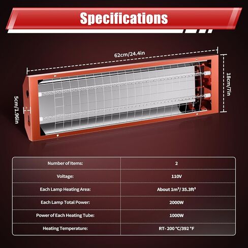 2PCS Baking Infrared Paint Curing Lamp, 2000W Automotive Repair Paint Infrared Heater Lamp 110V Paint Booth Lights for Paint Baking Car Body Repair in Kuwait