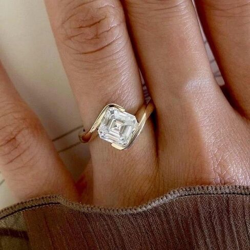 2.5 CT Moissanite Ring Asscher Cut Moissanite Diamond Engagement Ring 18k Gold Diamond Promise Gift Proposal Gedd in Kuwait