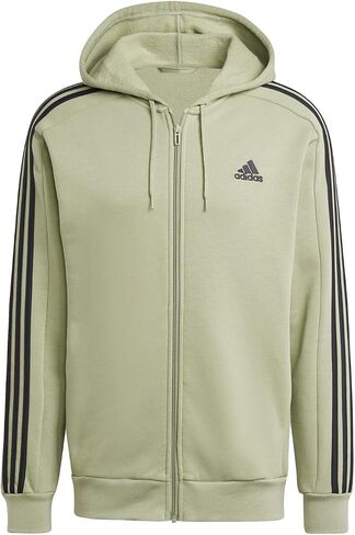 هودي أديداس Essentials Fleece 3-Stripes بسحاب كامل للرجال، رمادي متوسط ​​منقط in Saudi Arabia