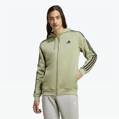 هودي أديداس Essentials Fleece 3-Stripes بسحاب كامل للرجال، رمادي متوسط ​​منقط in Saudi Arabia